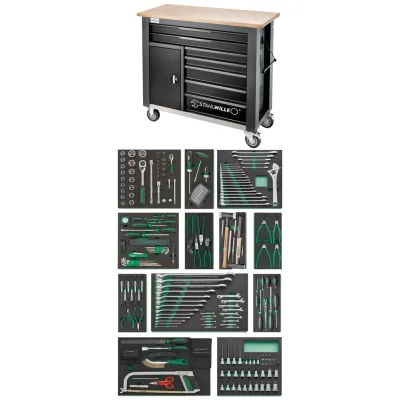 Stahlwille QR-Werkzeug-Sortiment mit Werkbank Schubl.7 + 1 Fach anthrazit, RAL 7016 267 tlg.