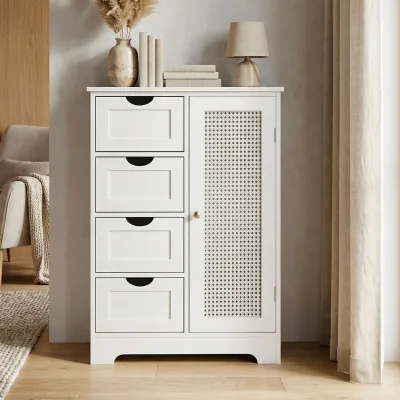 Standschrank 80cm Weiß Aufbewahrungsschrank Kommode Schubladen Tür Schrank