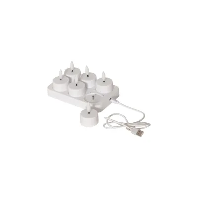 Star Trading Teelicht Set Flamme Charge , 6 Teelichter , weiß , USB Kabel , Ladeplatte , Warmweiß