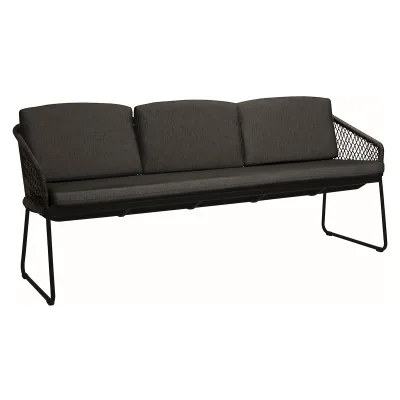 Stern Kufenbank 3-Sitzer Odea Aluminium schwarz matt Kordel pepper/Kissen 100% Polyacryl seidenschwarz
