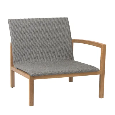 Stern LEAH Lounge-Seitenelement Teak natur mit Synthetikfaser steingrau und Teakarmlehne links