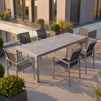 Stern SKELBY Aluminium Set 7-teilig Skelby Aluminium graphit mit 6 Stapelsesseln und einem Ausziehtisch 174/254x90 cm Slate stone