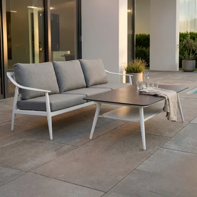 Stern VANDA Aluminium Set 2-teilig Vanda Aluminium weiß mit einem 3-sitzer Sofa und einem Tisch 130x80 cm Metallic grau