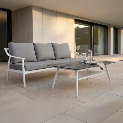 Stern VANDA Aluminium Set 2-teilig Vanda Aluminium weiß mit einem 3-sitzer Sofa und einem Tisch 130x80 cm Tundra grau