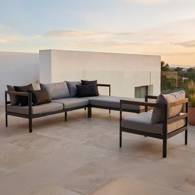 Stern VIGGO Aluminium Set 3-teilig Viggo Aluminium anthrazit mit Textilen karbon/Kissen seidengrau mit 1x Lounge Sofa, 1x Hocker und 1x Lounge-Sessel