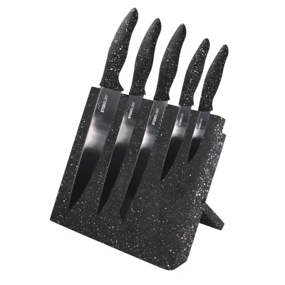 STONELINE® Edelstahl Messerblock magnetisch, 5-teiliges Messer Set mit Block und klappbarem Ständer, Universal Messerblock mit Küchenmesser Set, schwarz