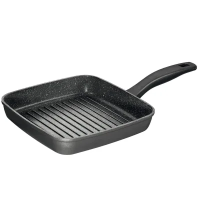 Stoneline Grillpfanne, 26 x 26 cm, Aluguss, Grillpfanne beschichtet mit echten Steinpartikeln, grau, Grillpfanne Induktion und backofengeeignet, Steak Pfanne