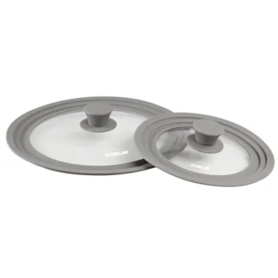 Stoneline Multifunktionaler Glasdeckel, 2-teilig, mit Silikonrand, für 16/18/20 cm und 24/26/28 cm, platzsparend, 6 Größen, universal Pfannendeckel & Topfdeckel