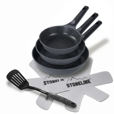 STONELINE® SMART Pfannen-Set, 3tlg., 20/24/28 cm, abnehmbaren Griffen, induktionsgeeignet, Aluguss, Antihaftbeschichtung mit echten Steinpartikeln