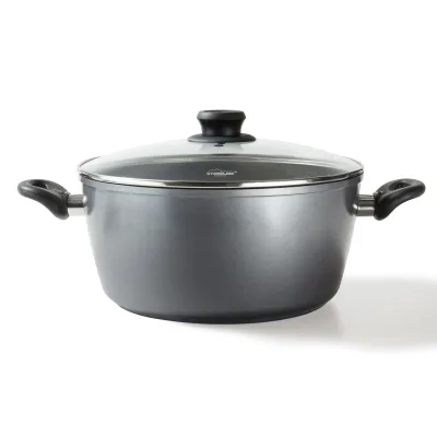 Stoneline XXXL Kochtopf 32 cm, mit Deckel, Induktion, Aluguss, beschichtet mit echten Steinpartikeln, grau, beschichteter Kochtopf groß, 32cm Durchmesser, antihaftbeschichtet