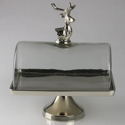 Tablett mit Glosche, Hirschdesign, silber, 25x12x17cm