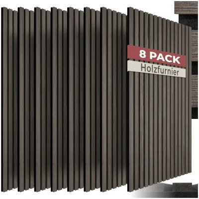 tectake® Akustikpaneele, Holzoptik in Eiche grau, MDF und Echtholzfurnier, je 110 x 50 x 1,1 cm, Größe flexibel anpassbar