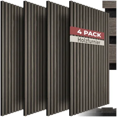 tectake® Akustikpaneele, Holzoptik in Eiche grau, MDF und Echtholzfurnier, je 120 x 60 x 1,1 cm, Größe flexibel anpassbar