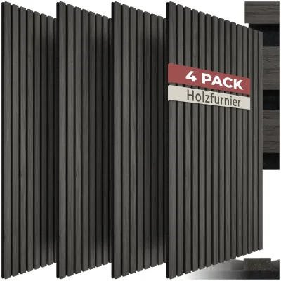 tectake® Akustikpaneele, Holzoptik in Eiche schwarz, MDF und Echtholzfurnier, je 120 x 60 x 1,1 cm, Größe flexibel anpassbar