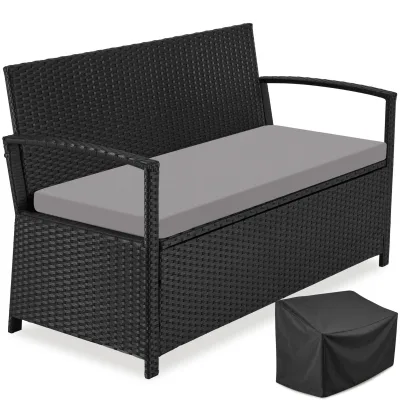 tectake® Rattan-Gartenbank, 2-Sitzer, wetterfest, robustes Polyrattan, 128 x 56 x 77,5 cm, inklusive Schutzhülle