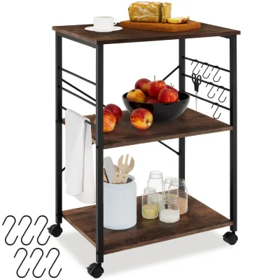 tectake® Servierwagen, Industrial Style, mit 3 Ebenen, inklusive 6 Haken, 65,5 x 45,5 x 88,5 cm