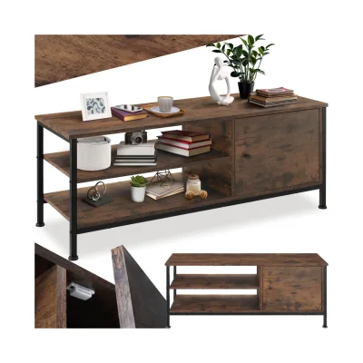 tectake® TV-Regal, Industrial Style, 2 offene Fächer, Staufach mit Magnettür, 110 x 40 x 45,5 cm