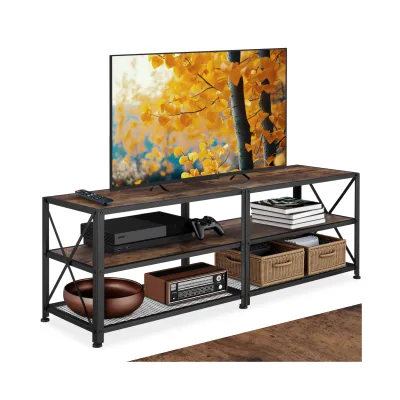 tectake® TV-Regal, Industrial Style, 3 offene Etagen, seitliche X-Streben, 141 x 41,5 x 50,5 cm