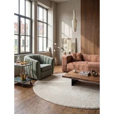 Teppich Hochflor Creme 120x120 cm - BORMIDA   Kadima Design