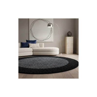 Teppich Hochflor RHEIN in Anthrazit, mit Bordüre, Ø 160 cm