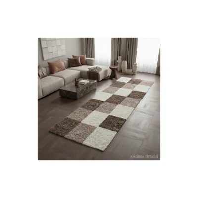 Teppich Hochflor RHEIN in Mokka, kariert, 80 x 250 cm