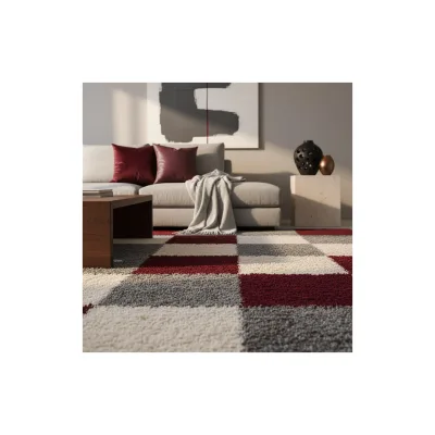 Teppich Hochflor RHEIN in Rot, kariert, 80 x 150 cm