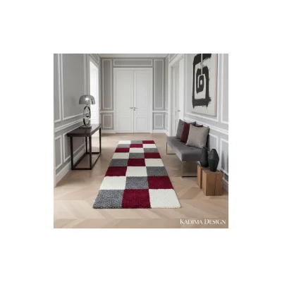 Teppich Hochflor RHEIN in Rot, kariert, 80 x 250 cm
