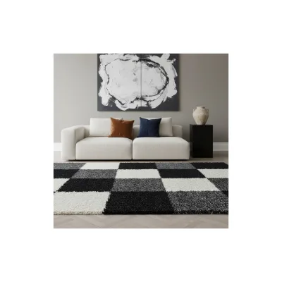 Teppich Hochflor RHEIN in Schwarz, kariert, 80 x 150 cm