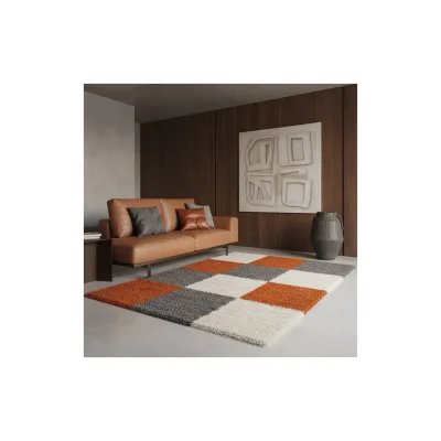 Teppich Hochflor RHEIN in Terrakotta, kariert, 80 x 150 cm