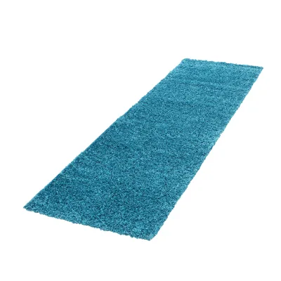 Teppich Hochflor RHEIN in Türkis, einfarbig, 80 x 250 cm