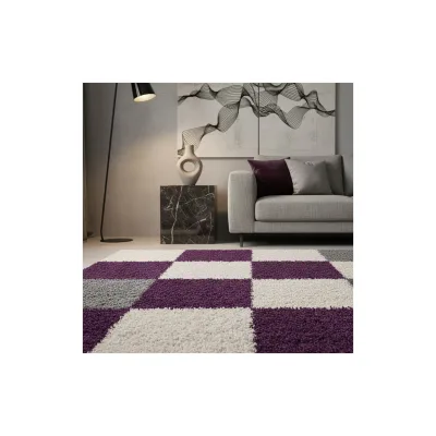 Teppich Hochflor RHEIN in Violett, kariert, 80 x 150 cm