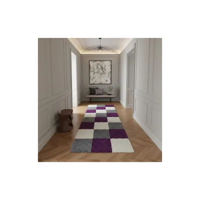 Teppich Hochflor RHEIN in Violett, kariert, 80 x 250 cm