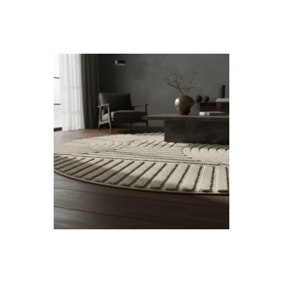 Teppich Hochflor RIGI in Beige, im Skandi-Boho-Stil, Ø 200 cm