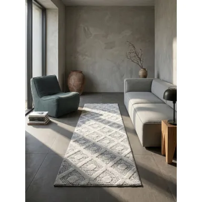 Teppich Hochflor TALFER in Grau, geometrisch, aus Polypropylen, 80 x 250 cm