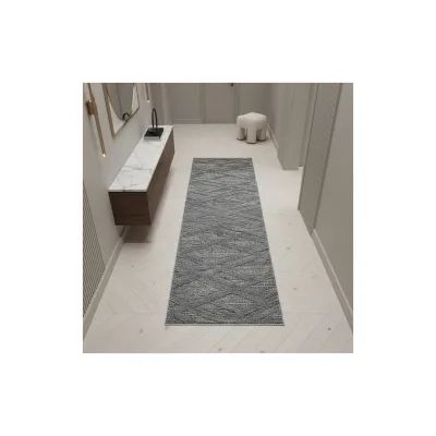 Teppich Hochflor TALFER in Grau, im Boho-Stil, aus Polypropylen, 80 x 250 cm