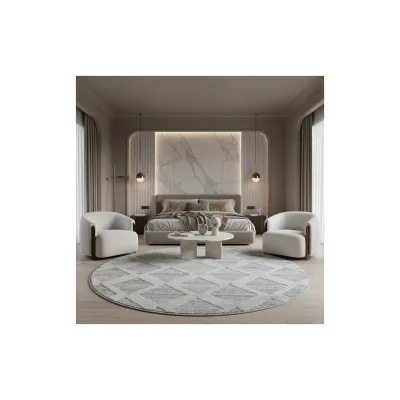 Teppich Hochflor TALFER in Grau, im Boho-Stil, Ø 160 cm