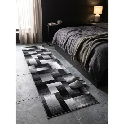 Teppich Kurzflor ASPEN in Schwarz, abstrakt kariert, 80 x 300 cm