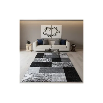 Teppich Kurzflor DRAU in Schwarz, abstrakt kariert, 140 x 200 cm