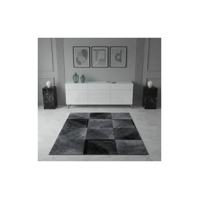 Teppich Kurzflor INN in Schwarz, kariert, 200 x 290 cm