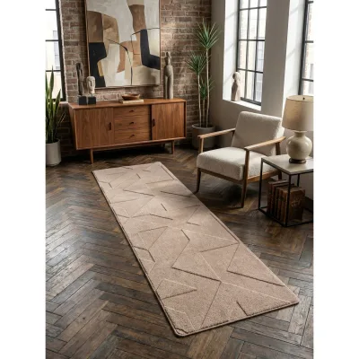 Teppich Kurzflor Waschbar LAVAREDO in Beige, geometrisch, 80 x 250 cm