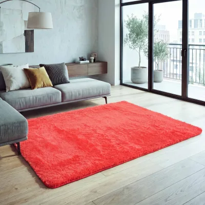Teppich MCW-F69, Shaggy Läufer Hochflor Langflor, Stoff/Textil flauschig weich 160x120cm ~ rot
