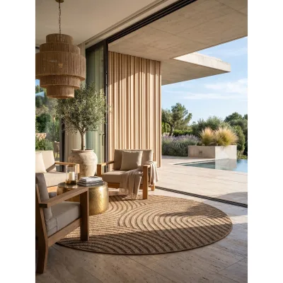 Teppich Outdoor ARLBERG in Beige, in Jute-Optik, Ø 200 cm