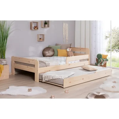 TiCAA Einzelbett Kinderbett Jugendbett, Bennet mit Zusatzbett Rausfallschutz & Lattenrost für Schlafzimmer, Kinderzimmer Kiefer Massivholz Bettgestell 90/100 /120 x 200 cm