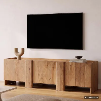 TV Board 75 Zoll Kommode Lowboard Fernsehschrank Massivholz 165cm mit Türen