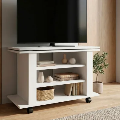 TV Lowboard mit Rollen Weiß 78cm HiFi Bank Rollen Fernsehtisch TV Möbel drehbar