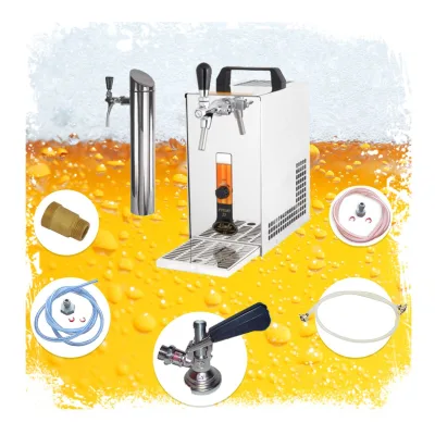 Untertheken Komplett Set - Bier Zapfanlage, Bierzapfanlage PYGMY 20/K mit Membranpumpe, 1-leitig Trockenkühlgerät aus Edelstahl, 25 Liter/h, inkl. Schanksäule, Green Line, Korb