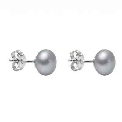 Vallée Ohrstecker 925 Sterling Silber platiniert Glänzend  Süßwasserzuchtperle grau button 10-11mm