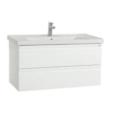 VCM 2-tlg. Waschplatz   Waschtisch Unterschrank 100 cm   Badmöbel Set mit Waschbecken   grifflose Schubladen   Komplettset Silora