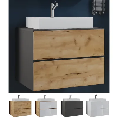 VCM 2-tlg. Waschplatz Waschtisch   Waschbecken Unterschrank Breite 60 cm   Badmöbel Set mit Schubladen   Lendas