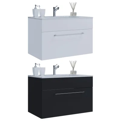 VCM 2-tlg. Waschplatz Waschtisch   Waschbecken Unterschrank Breite 80 cm   Badmöbel Set hängend mit einer Schublade   Badinos